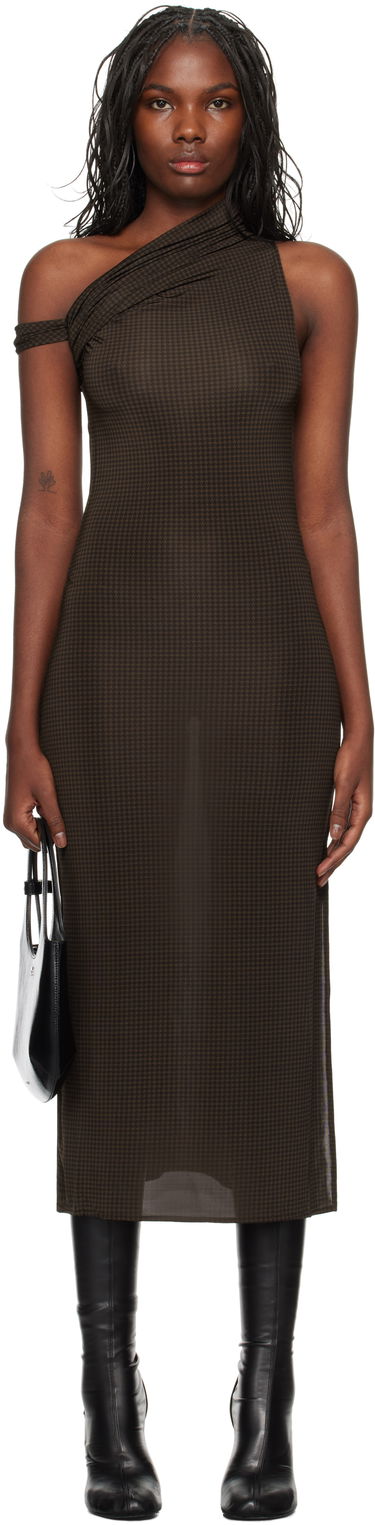 Mekko Courrèges Houndstooth Twist Midi Dress Ruskea | 324JRO450PR0078, 0