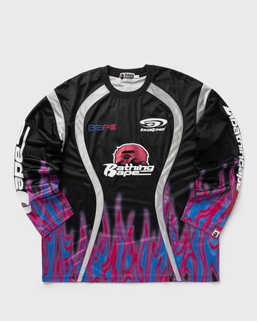 Jersey BAPE Flame Pattern Multilogo Relaxed Fit Football Jersey Musta | 001LTL301310MBL, 0