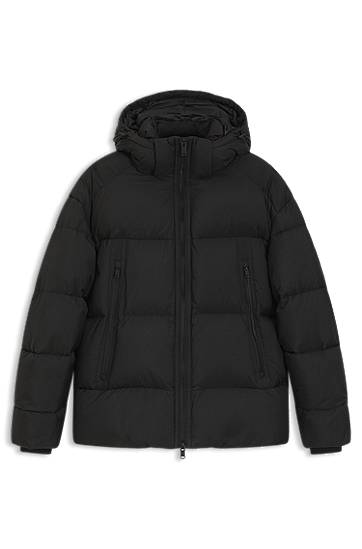 Puffer takki BOSS Oversized-fit Hooded Puffer Jacket in Crinkle Ripstop Musta | 50543618, 0