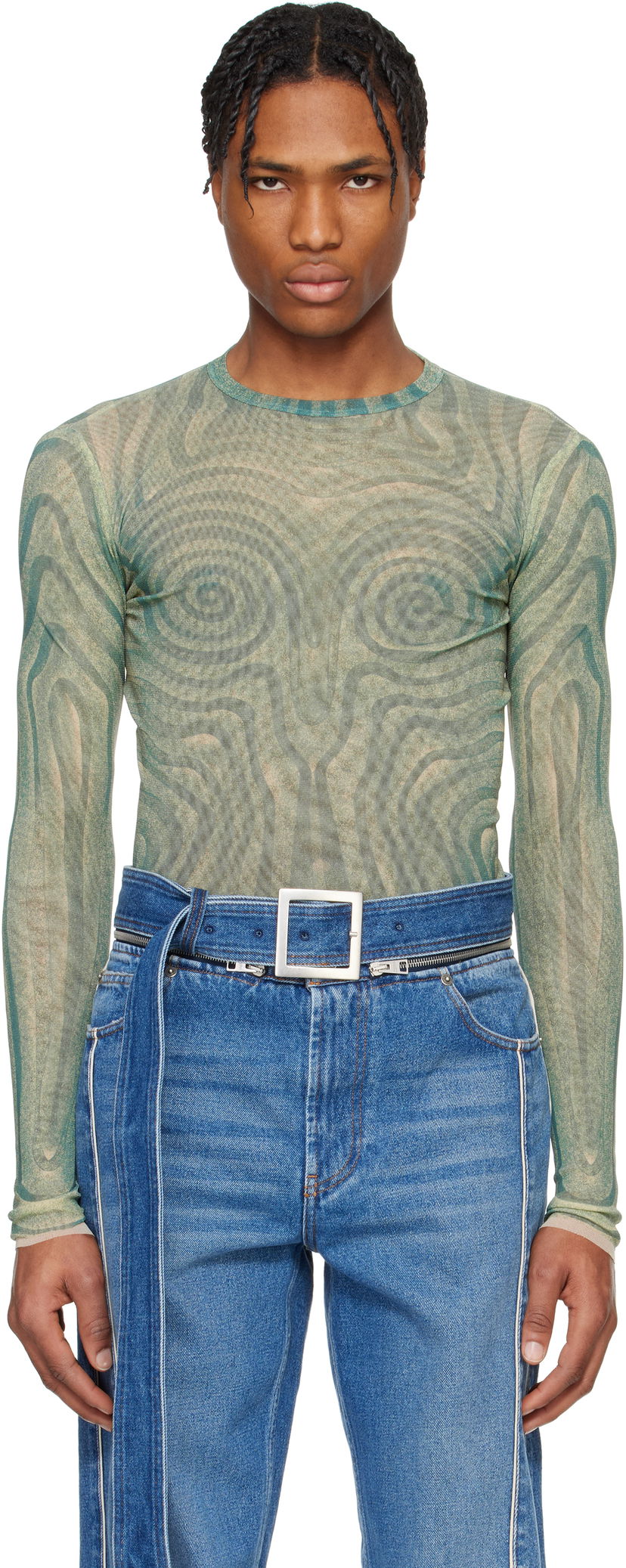 T-paita Jean Paul Gaultier Jean Paul Gaultier Spirale Print T-Shirt Vihreä | 25/34-F-TO270-T587-0351