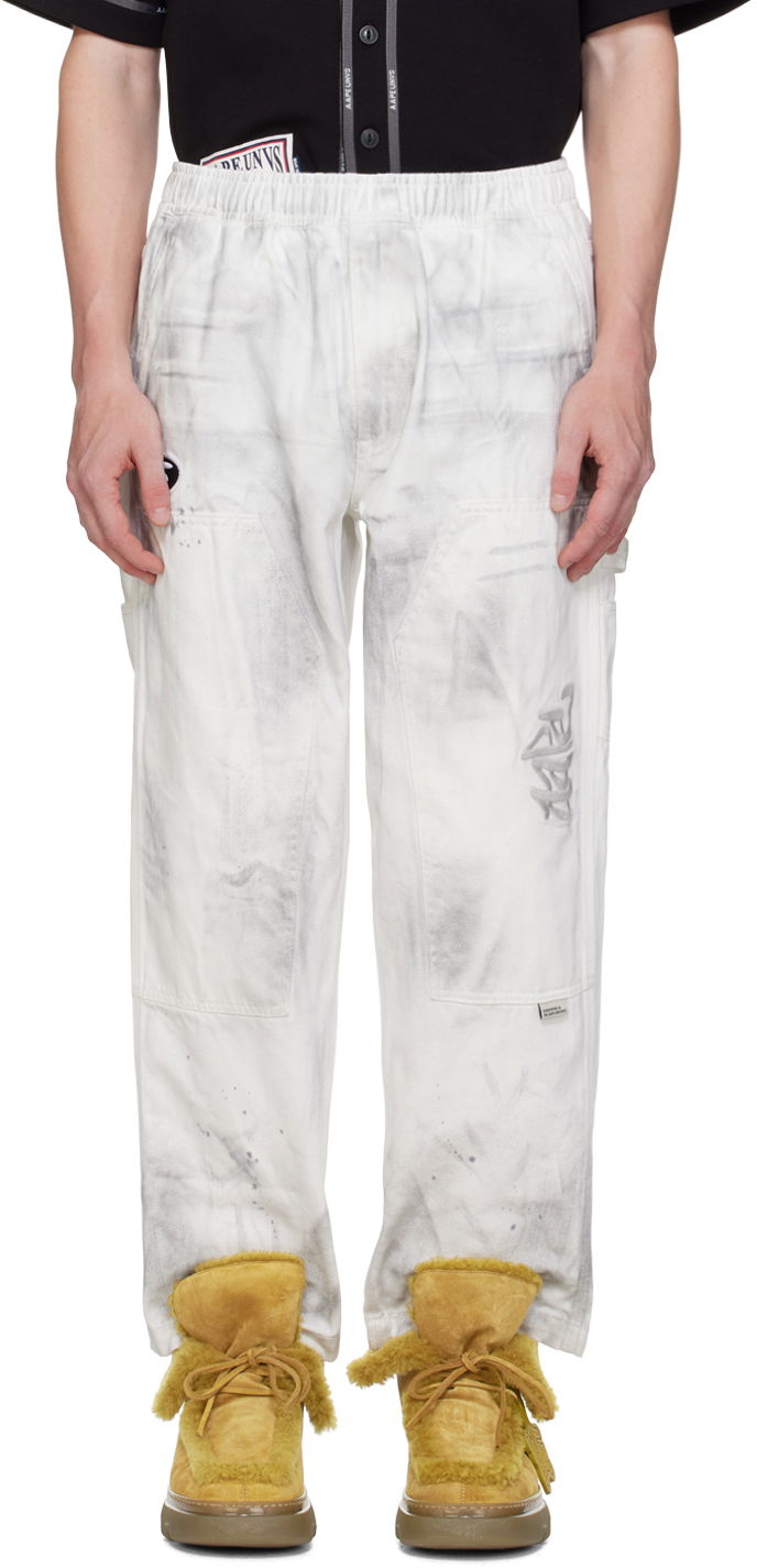 Cargo housut AAPE by A Bathing Ape AAPE by A Bathing Ape Embroidered-Logo Painter Pants Valkoinen | AAPPTMA682XAMWHB