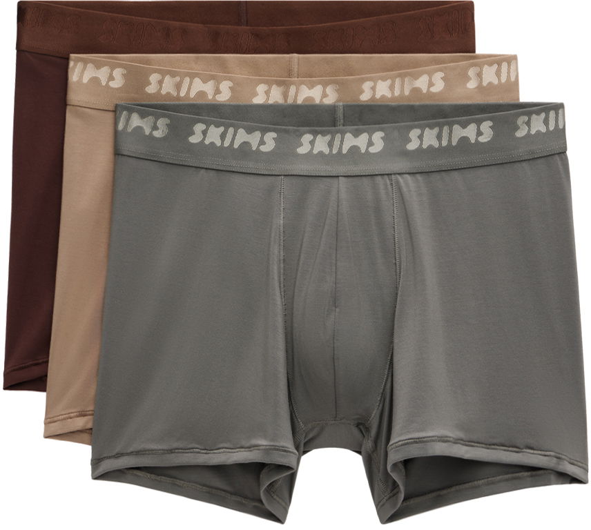 Nyrkkeilijät SKIMS Three-Pack Stretch Boxer Briefs Ruskea | BO-BBR-5628M, 0