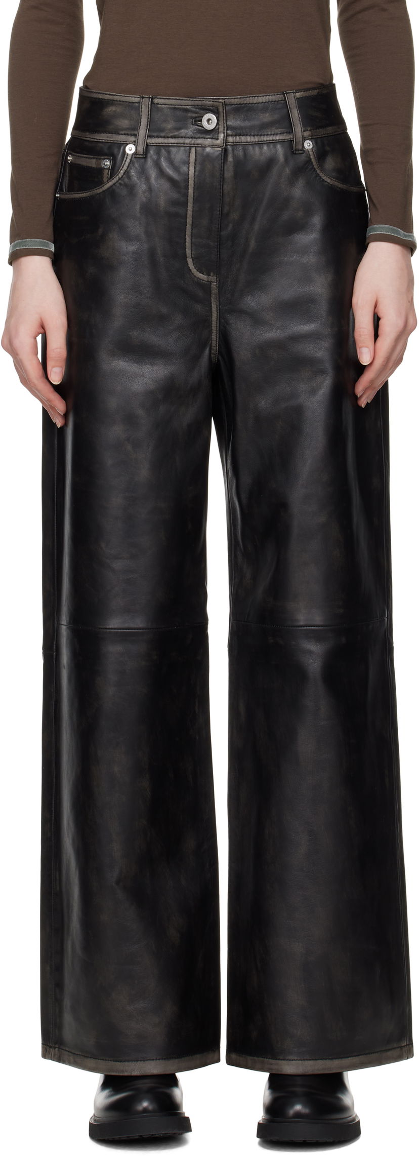 Housut STAND STUDIO Stand Studio Mylah Wide-Leg Leather Pants Musta | 66393-7830