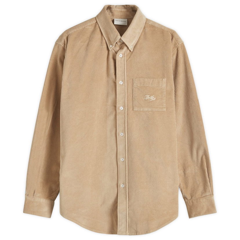 Paita Drôle de Monsieur Corduroy Shirt With Logo Embroidery Beige | PERM-SH172-CO156-BG