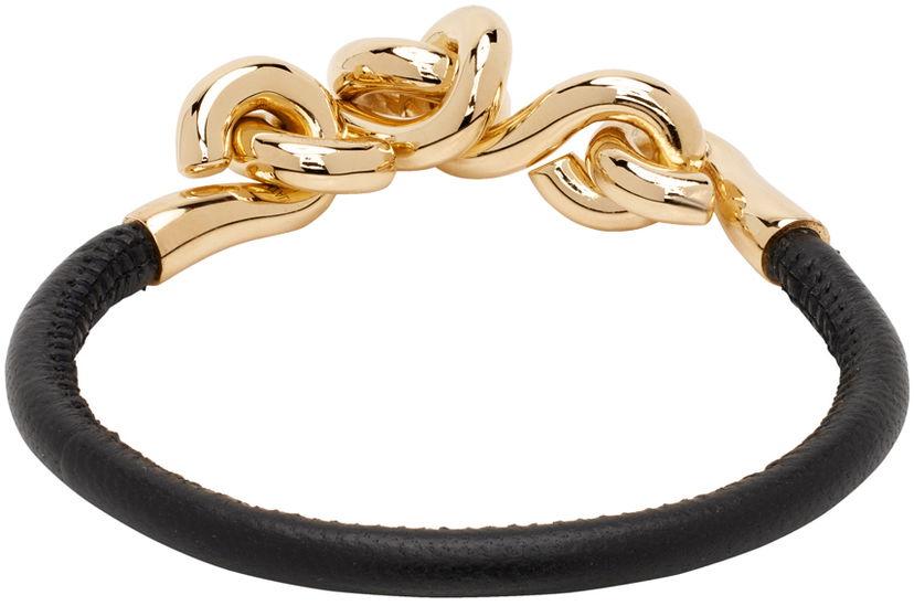 Rannerengas Bottega Veneta Leather Bracelet with Gold-Tone Hardware Musta | 777032 VAHUA