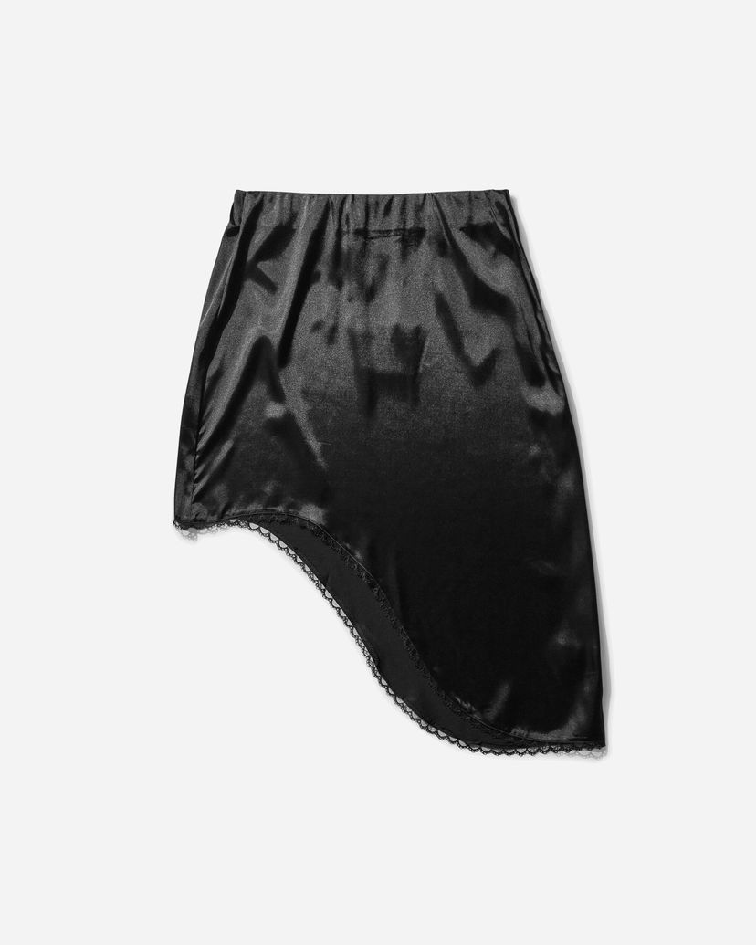 Hame OpéraSPORT Lea Asymmetrical Satin Mini Skirt with Lace Trim Musta | 59SS25 BLK
