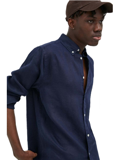 Paita Les Deux Kristian Linen B.D. Shirt Tummansininen | LDM410150