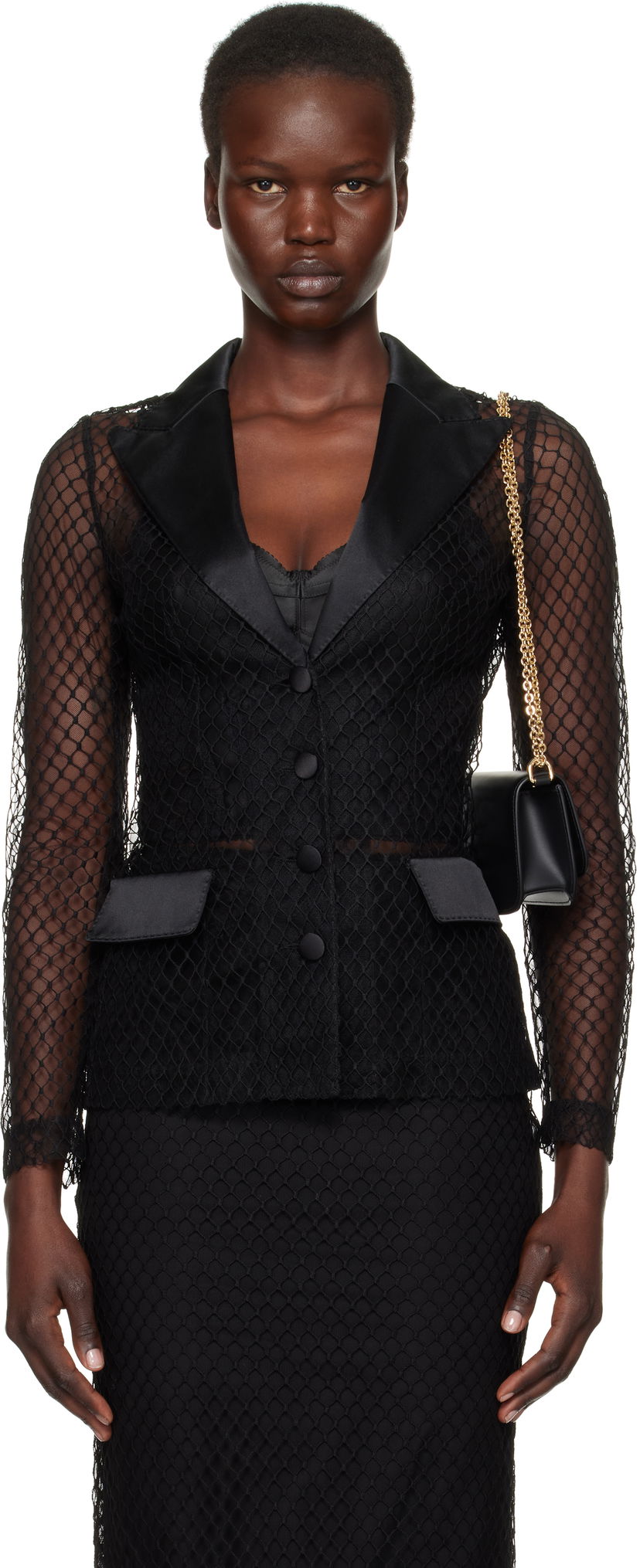 Käsilaukku Dolce & Gabbana 'Dolce' Mesh Tuxedo Jacket Musta | F27BUT HLM83