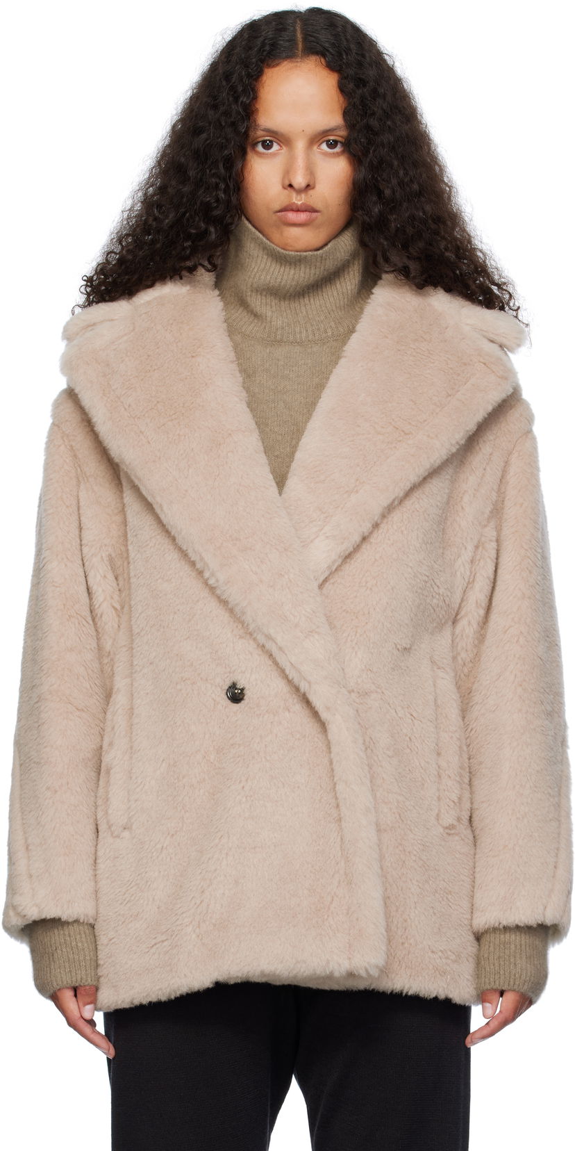 Takki Max Mara Max Mara Olga Short Faux-Fur Coat Beige | 2421086032600 MM10501