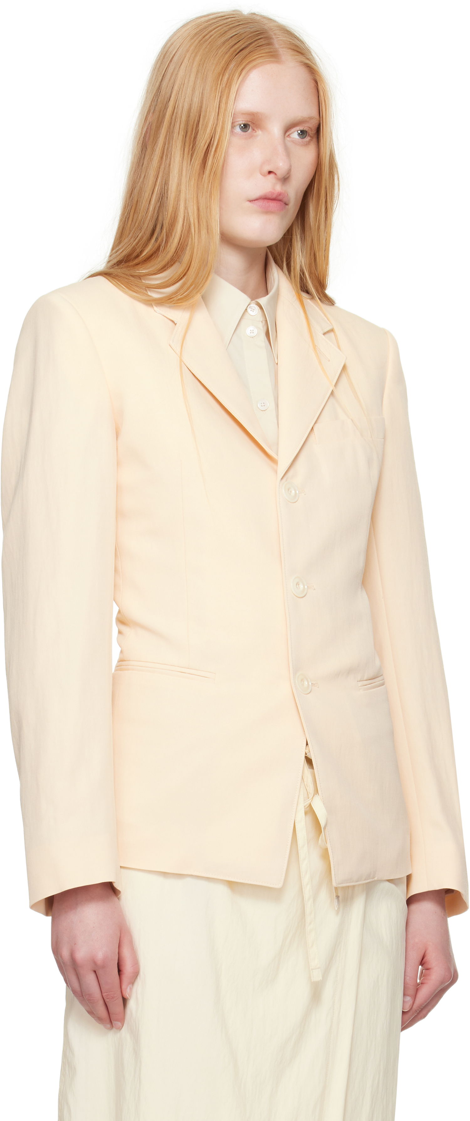 Takki LEMAIRE Lemaire Single-Breasted Fitted Blazer Beige | JA1071 LF1362, 1
