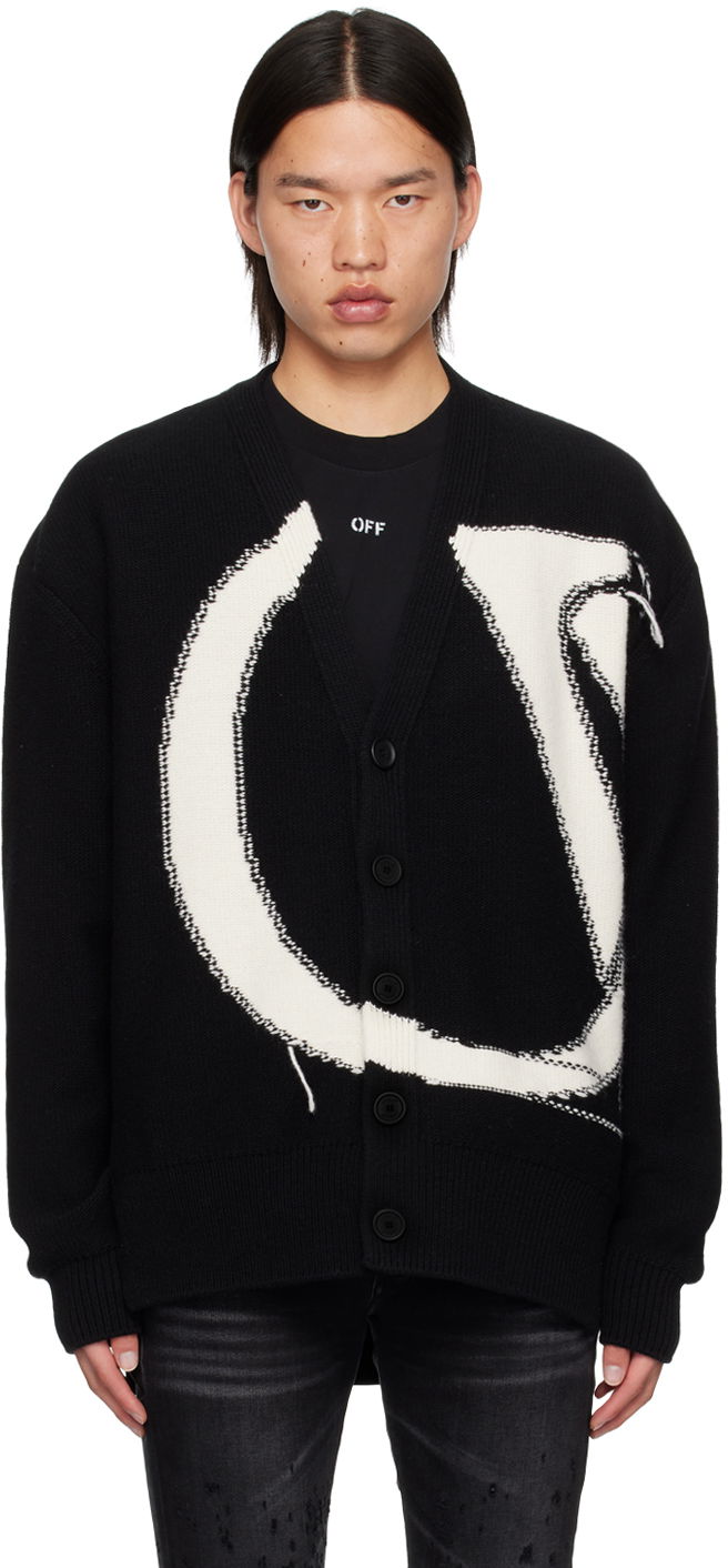 Villapaita Off-White Black 'OW' Maxi Logo Cardigan Musta | OMHB02BC99KNI0011061