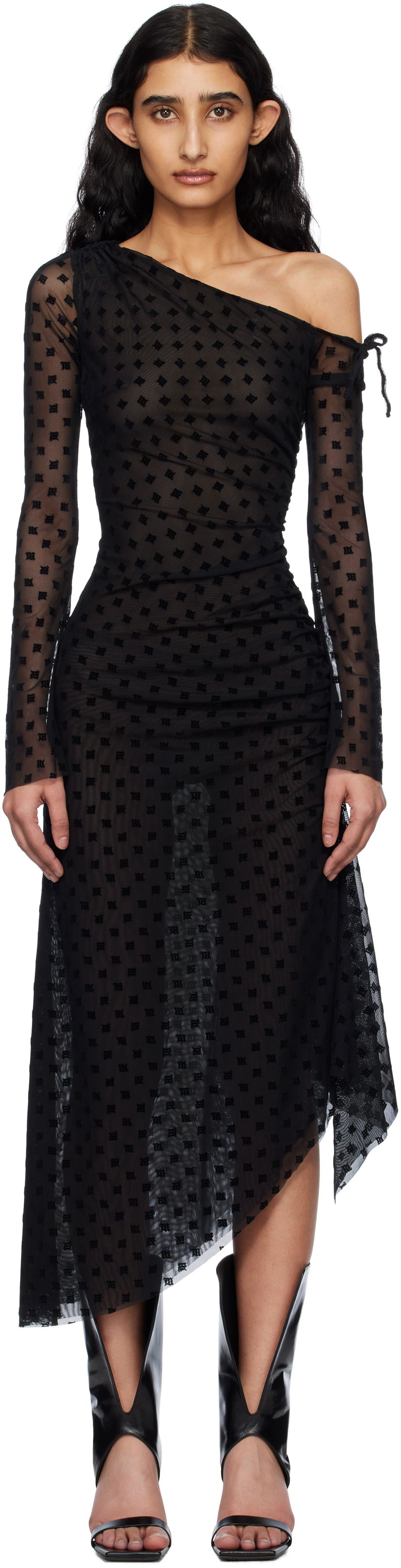 Mekko MISBHV MISBHV Monogram Dropped Shoulder Midi Dress Musta | 250W813