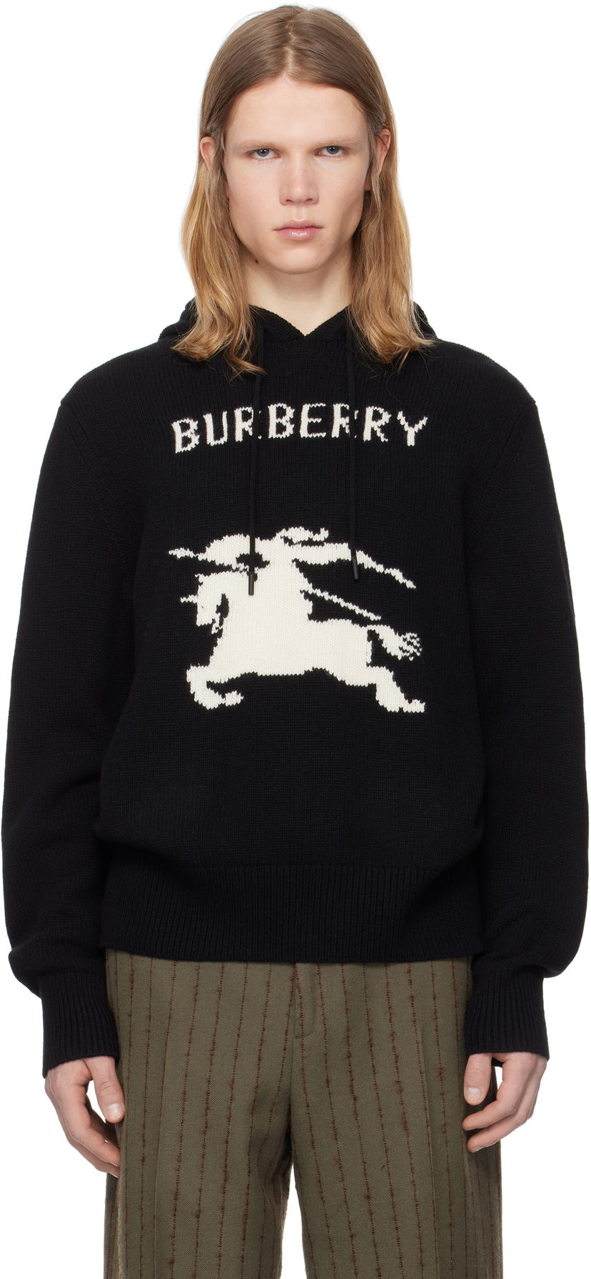 Villapaita Burberry Intarsia Knight Logo Wool Cashmere Hoodie Musta | 8104522