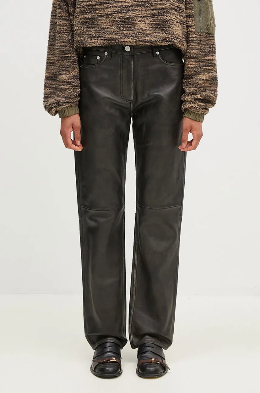 Housut Samsoe Samsoe High Waist Leather Trousers Musta | F24300138