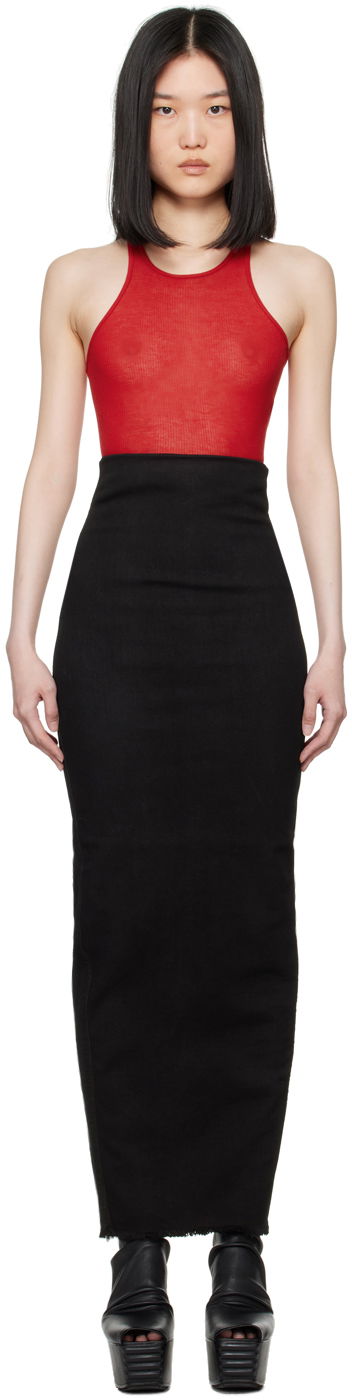 Hame Rick Owens Black Lido Dirt Pillar Denim Maxi Skirt Musta | RO01D2344 SBB