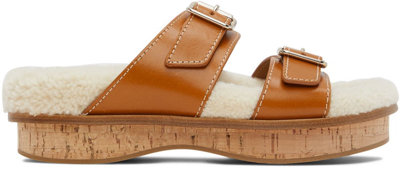 Tennarit ja kengät CHLOÉ Chloé Marah Shearling Cork Platform Mules Ruskea | CHC22A679AK