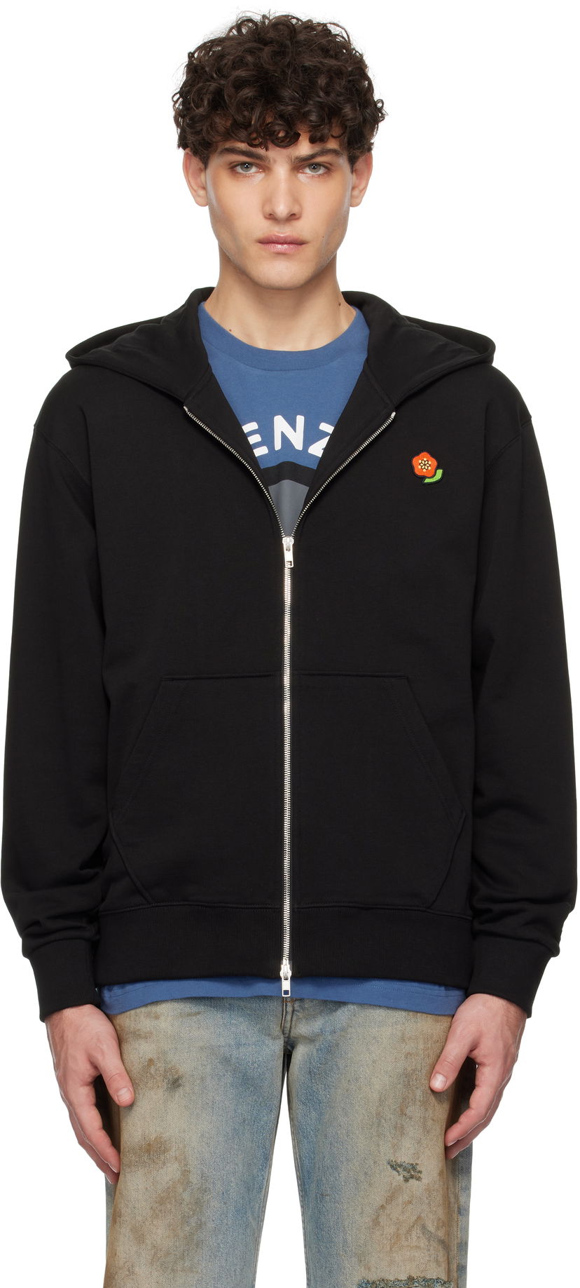 Huppari KENZO Pop Embroidered Black Zip Hoodie Musta | FF55SW2664MF