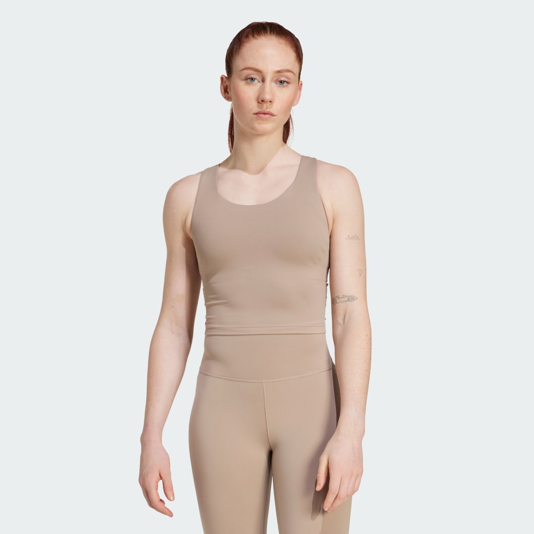 Tankkitoppi adidas Performance All Me Medium Support Tank Top Beige | JL5521, 0
