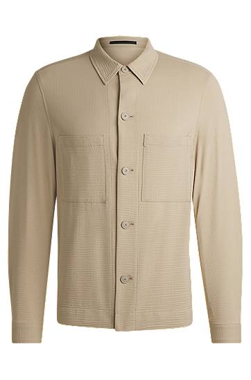 Paita BOSS Relaxed Fit Stretch Seersucker Overshirt Beige | 50540695
