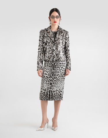 Hame Dolce & Gabbana Calf-length Pencil Skirt With Leopard Print Harmaa | F4B6UTFSADDHI13N, 1