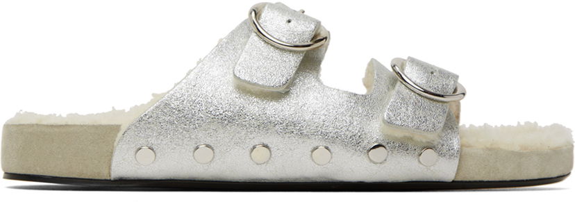Asusteet ISABEL MARANT Isabel Marant Lennyo Shearling-Lined Buckle Sandals Beige | 22HSD0462-22H021S
