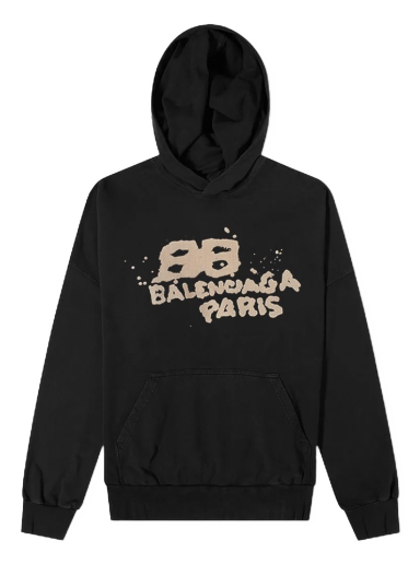 Huppari Balenciaga Oversized Dirty Paris Logo Hoody Musta | 620973-TNVQ1-1059