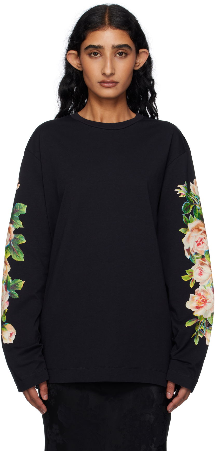 T-paita Simone Rocha Simone Rocha Rose Bouquet Long Sleeve T-shirt Musta | 5194P52-W 0569