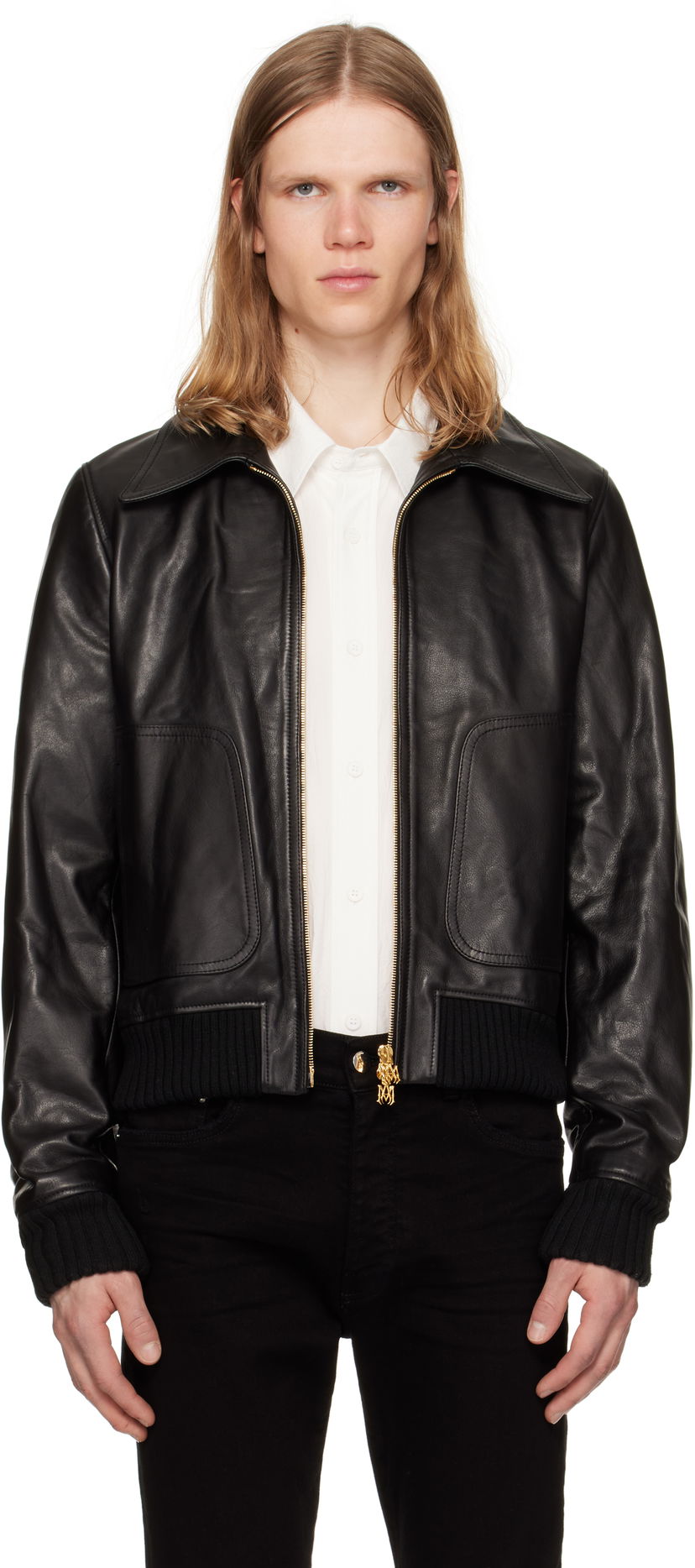 Bomber-takki AMIRI AMIRI Zip Leather Jacket Musta | AMLTJT1028