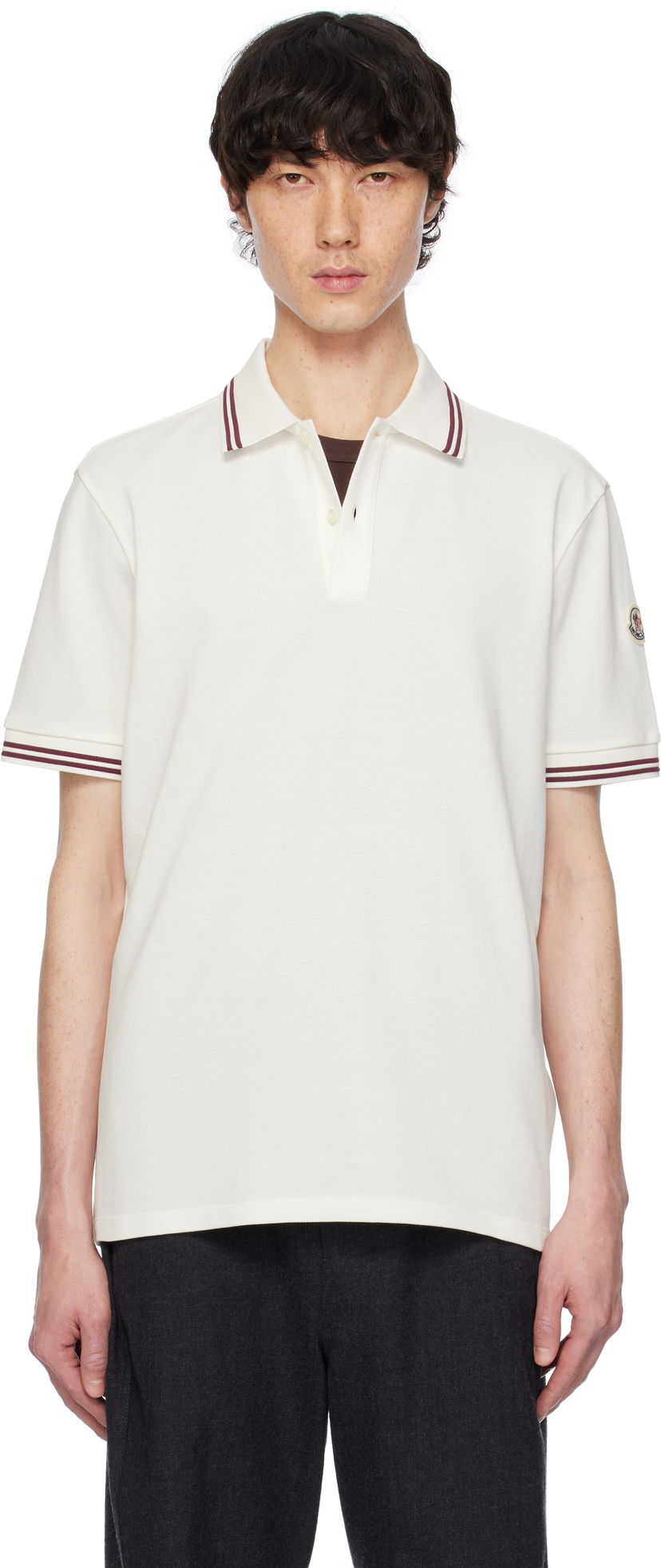 Poolopaita Moncler Moncler Cotton Piquet Polo with Striped Trim Valkoinen | K10918A0000789A16