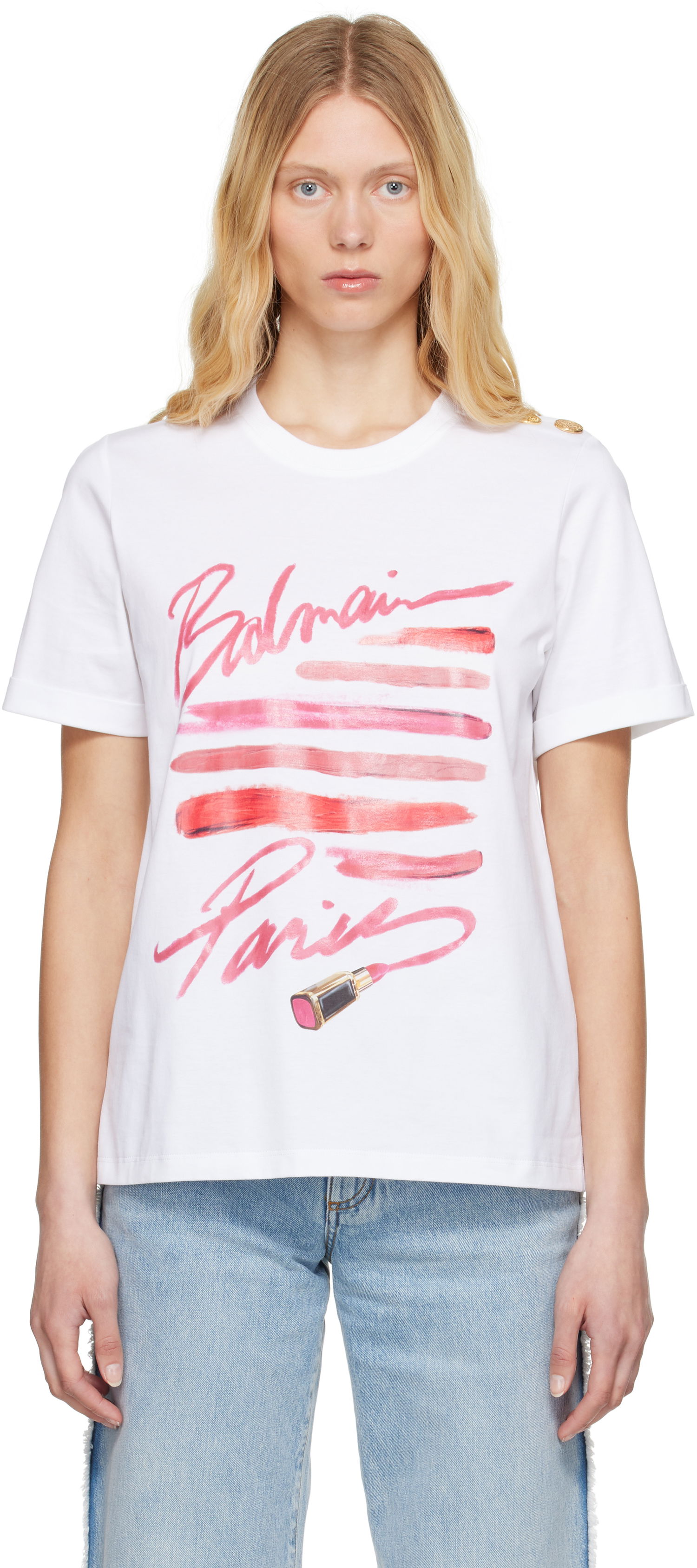 T-paita Balmain Balmain Lipstick Print T-Shirt Valkoinen | EF0EF135GE91, 0