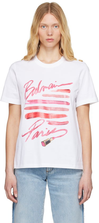 T-paita Balmain Balmain Lipstick Print T-Shirt Valkoinen | EF0EF135GE91, 0