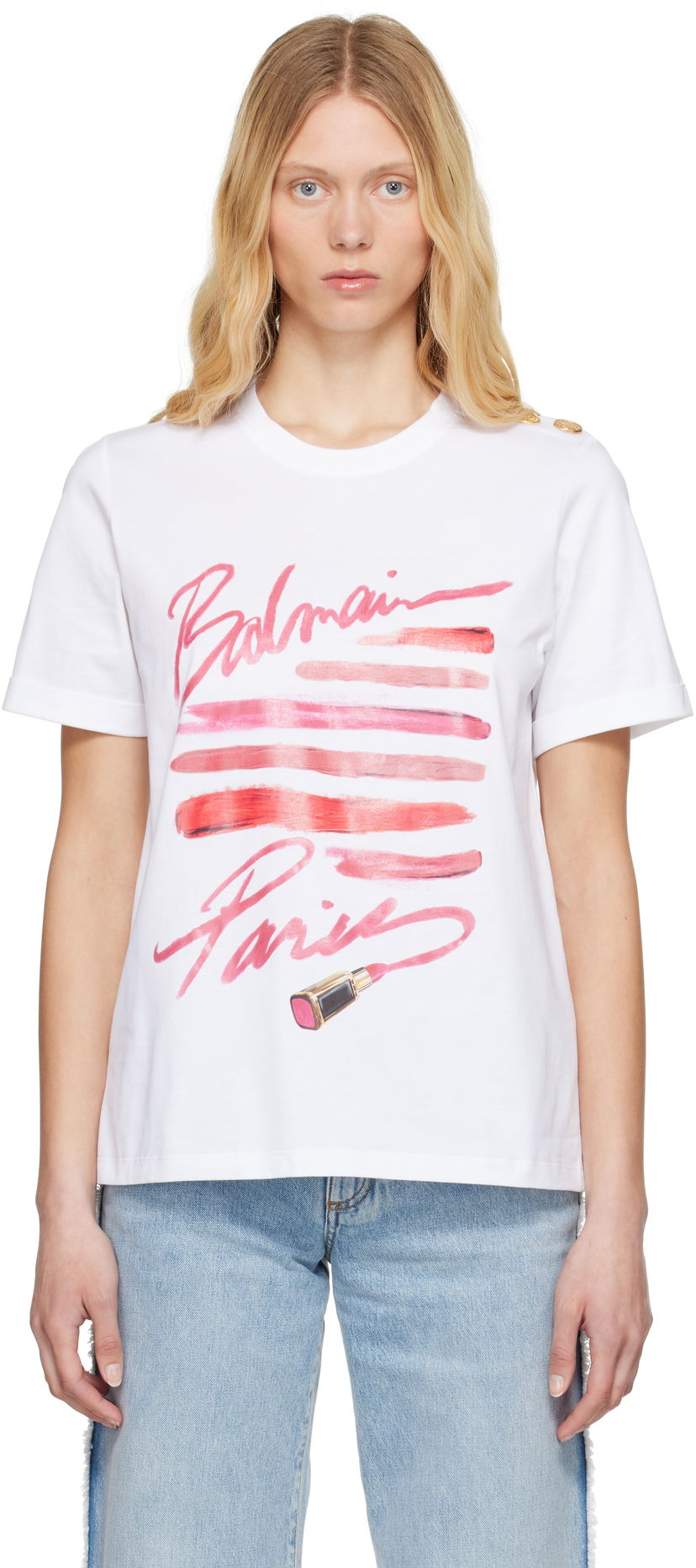T-paita Balmain Balmain Lipstick Print T-Shirt Valkoinen | EF0EF135GE91