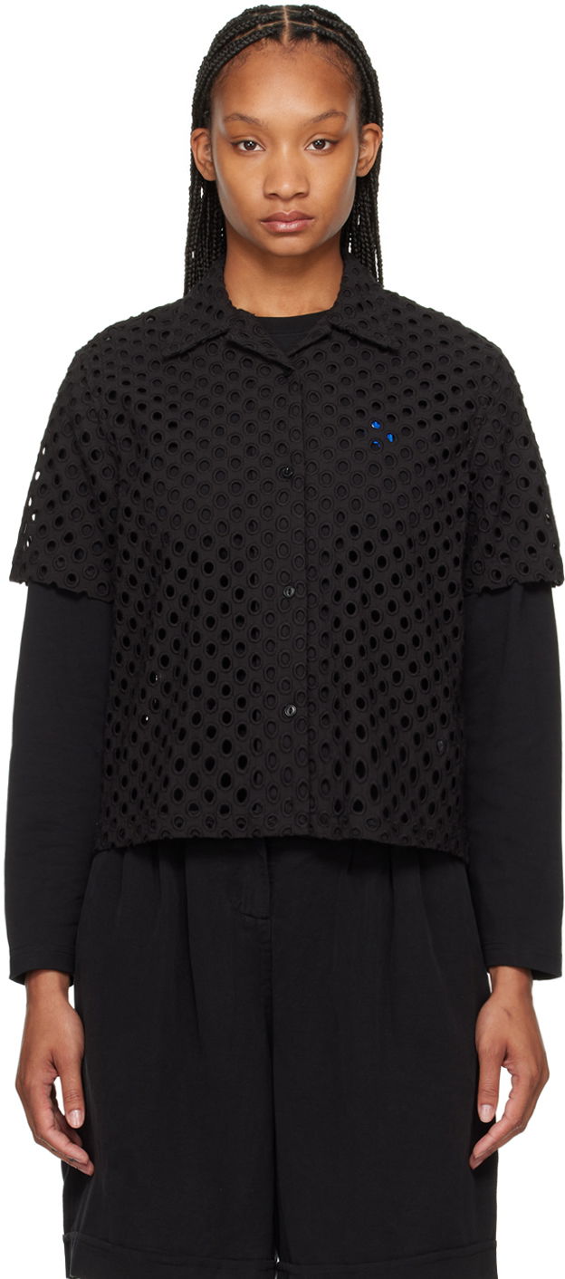 Paita YMC YMC Vegas Eyelet Cropped Shirt Musta | Q2WAD