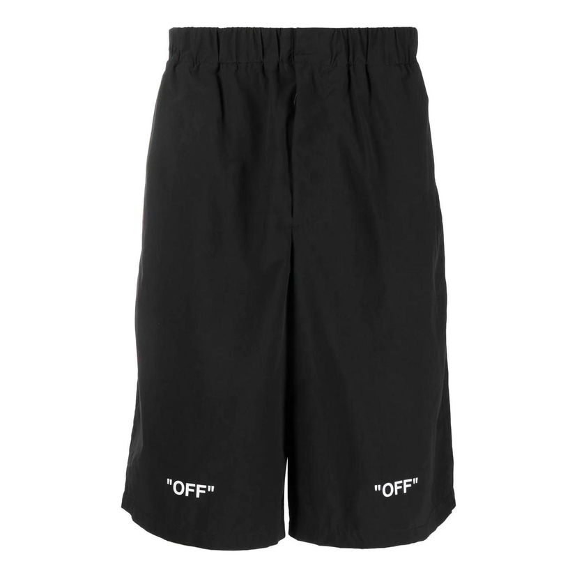 Shortsit Off-White Off-White FW22 Logo Print Elastic Waistband Shorts Musta | OMCB070C99FAB0011001