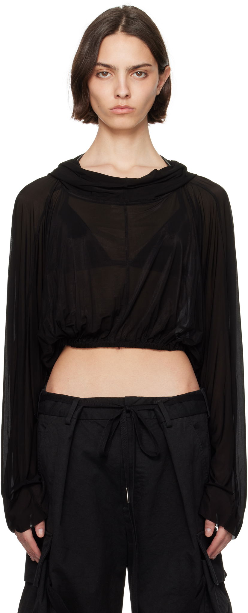 Villapaita Rick Owens Rick Owens Cropped Hooded Tunic Top Musta | RO01E7278 BZ