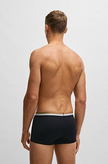 Nyrkkeilijät BOSS Three-pack Cotton-Blend Trunks with Signature Stripe Musta | 50516542, 1