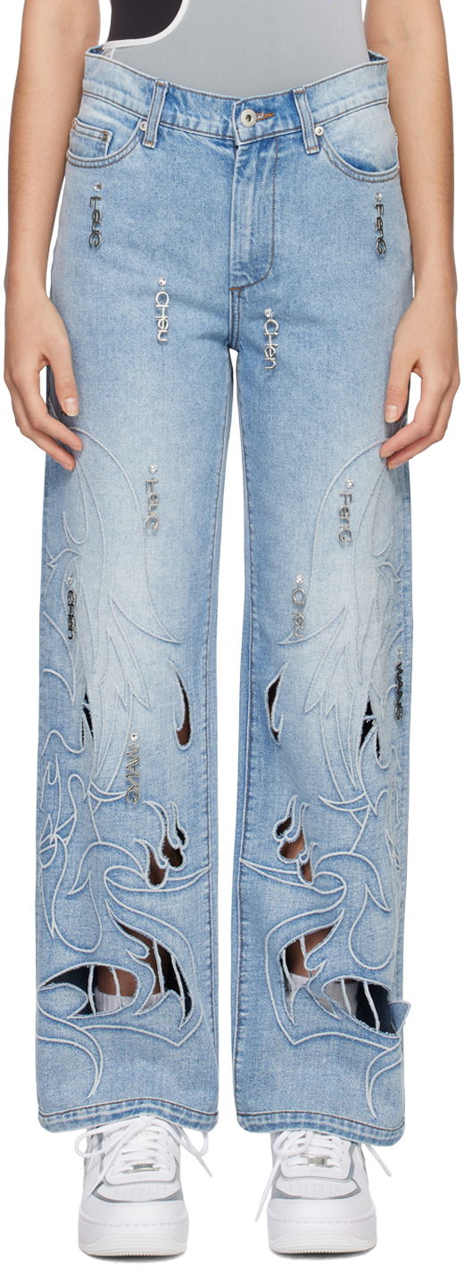 Jeans Feng Chen Wang Feng Chen Wang Phoenix Cutout Jeans Sininen | FUS15TR13