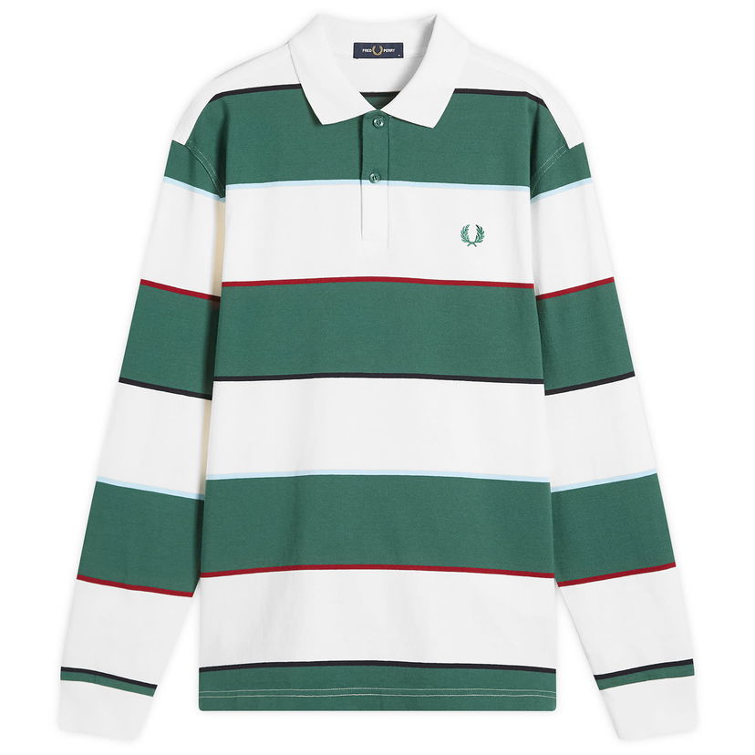 Poolopaita Fred Perry Fred Perry Heavyweight Striped Long Sleeve Polo Shirt, Size Large Vihreä | M1728-129