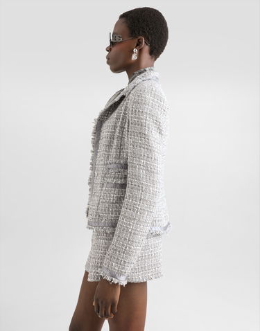 Takki Dolce & Gabbana Short Single-breasted Bouclé Jacket Harmaa | F27DITFQOABS8100, 3