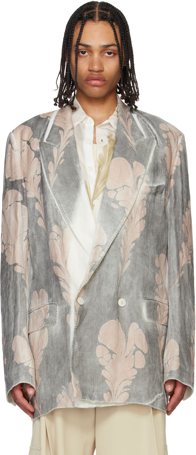 Takki Dries Van Noten Dries Van Noten Hand Printed Blazer Harmaa | 251-020410-1537