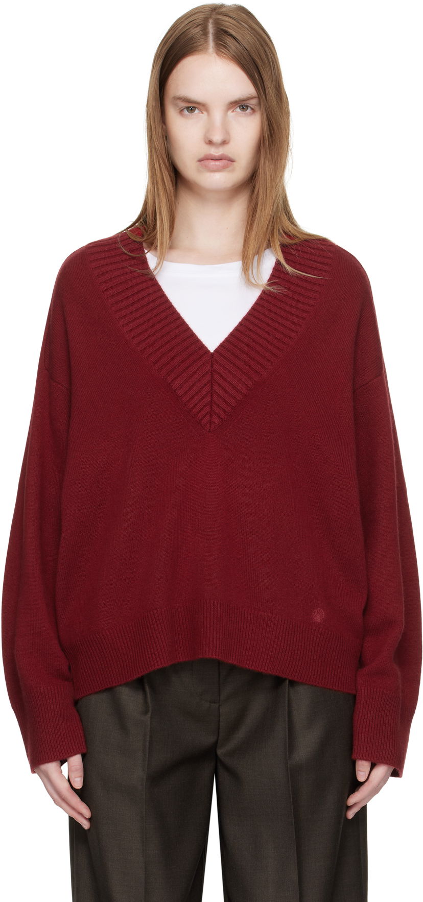 Villapaita Loulou de Saison Loulou de Saison Sage LDS Cashmere V-Neck Sweater Burgundia | SAGE LDS