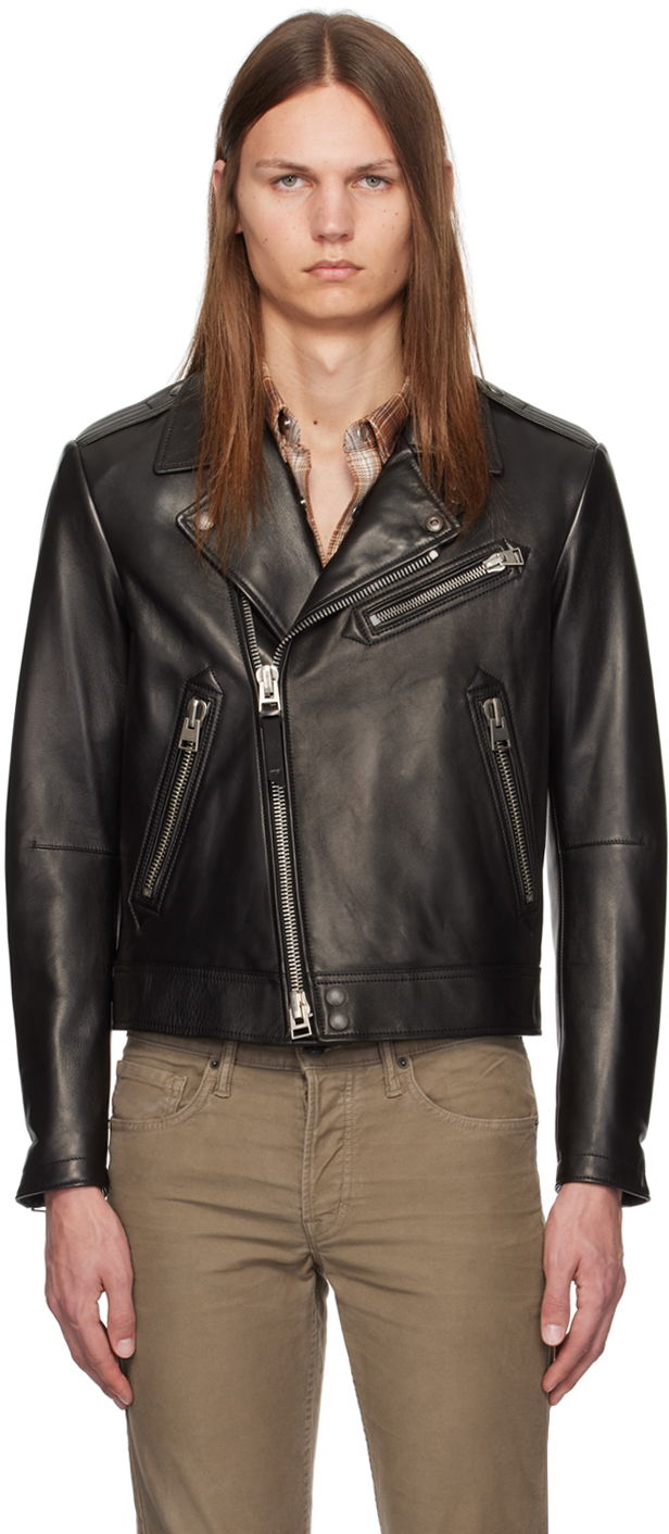 Takki Tom Ford Asymmetric Leather Jacket Musta | LXR004-LMN014S24