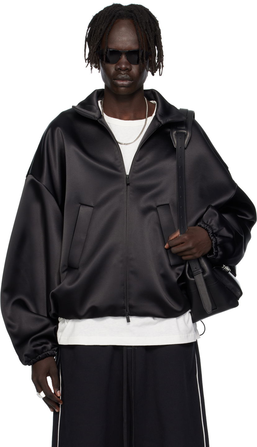 Bomber-takki Fear of God ESSENTIALS Bonded Satin Zip-Up Bomber Jacket Musta | 202SP258070F