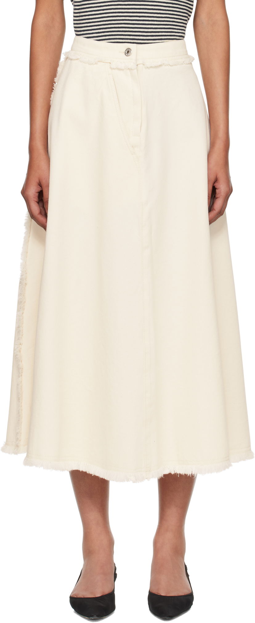 Hame Max Mara Alvaro Frayed-Edge Midi Skirt Beige | 2525106051600