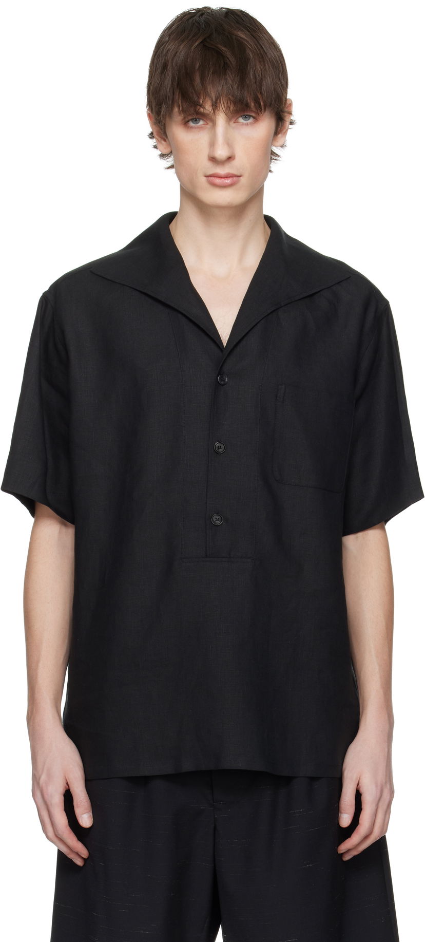 Paita Dolce & Gabbana Dolce&Gabbana Three-Button Short-Sleeved Linen Shirt Musta | G5NE3TFU4JB