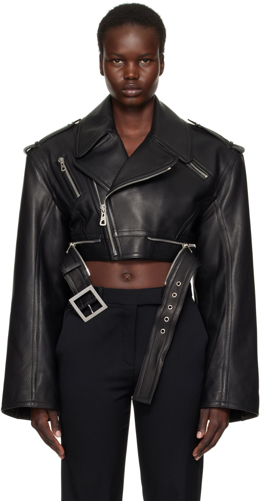 Takki Jean Paul Gaultier Jean Paul Gaultier 'The Cropped Perfecto' Cropped Leather Jacket Musta | 25/33-F-VE103B-L027-0062