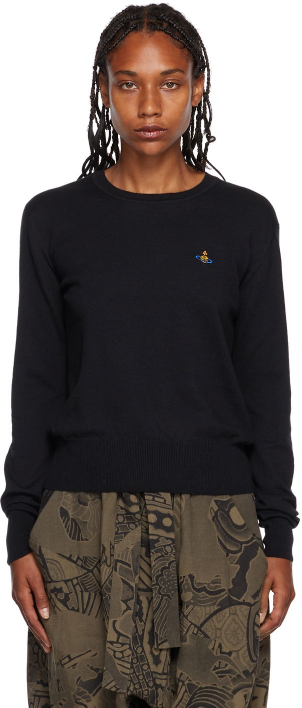 Villapaita Vivienne Westwood Embroidered Logo Crew Neck Sweater Musta | 18030019-Y000E-