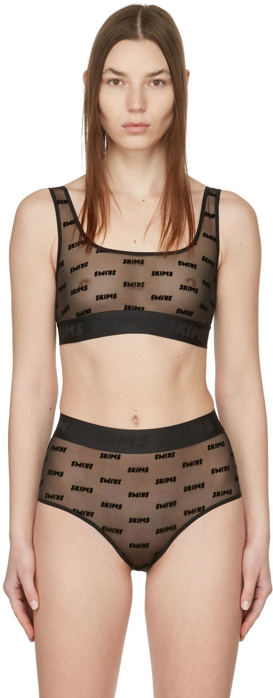 Rintaliivit SKIMS After Hours Logo-Jacquard Mesh Bra Musta | BR-SCN-1312