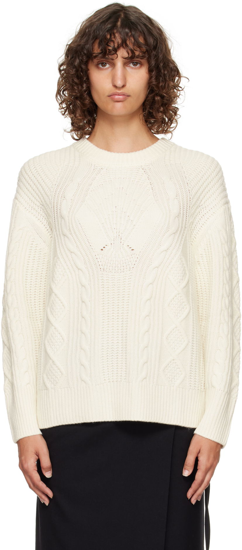 Villapaita Loulou de Saison Loulou de Saison Silva Cable Knit Sweater Valkoinen | SILVA