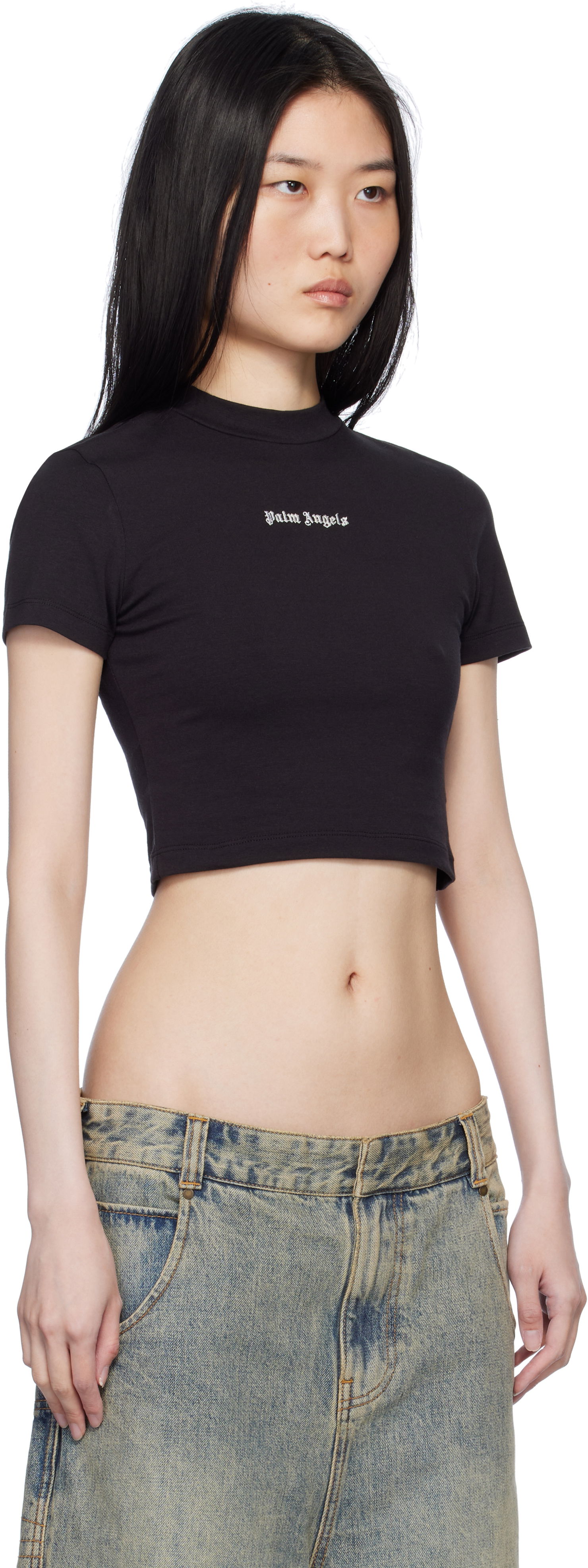 Crop top Palm Angels Classic Logo Crop T-Shirt Musta | PWAA074C99JER0011003, 1